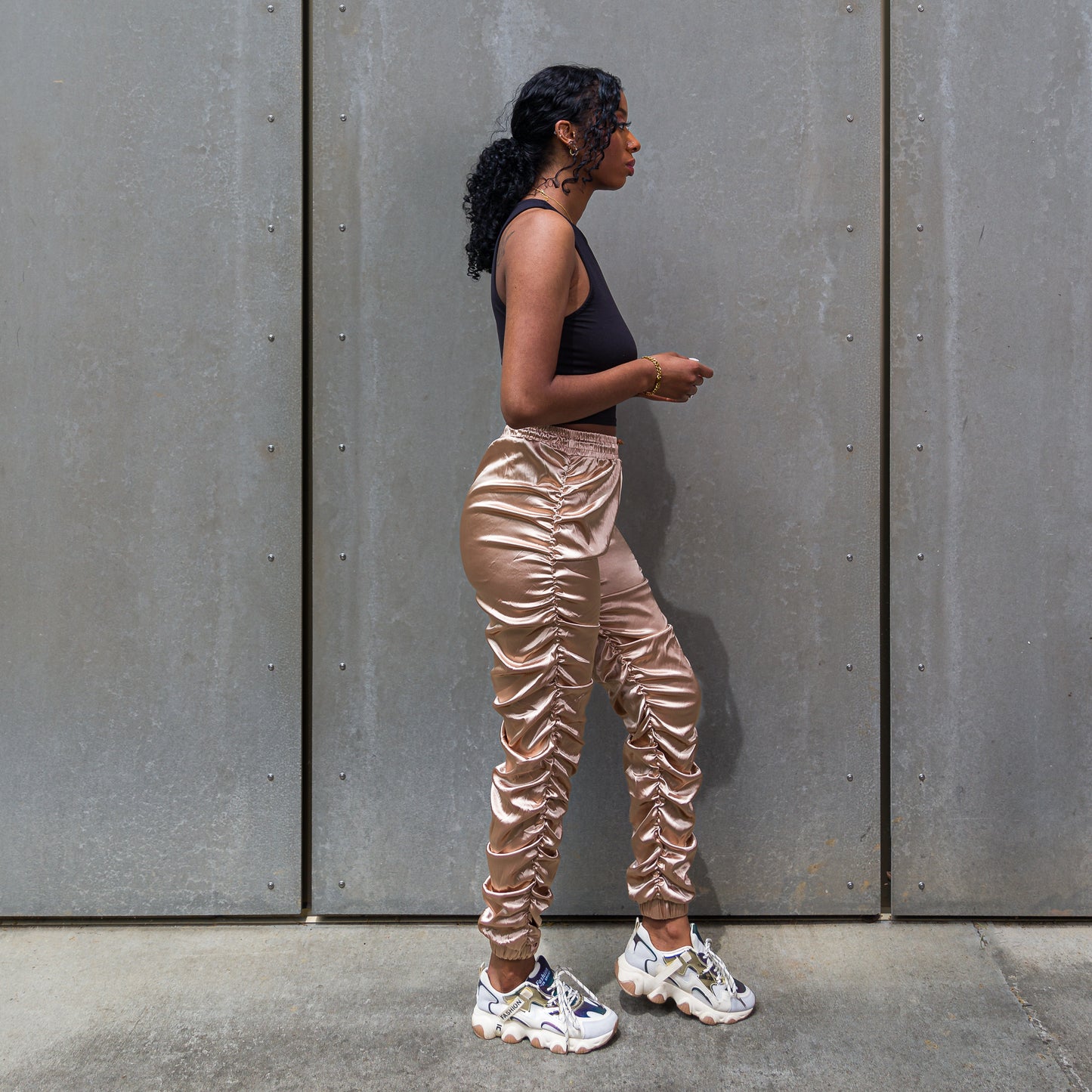 "Catching Flights" Satin Joggers